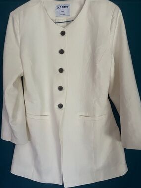 Old Navy Women's Cream Button-Front Linen Blazer Jacket